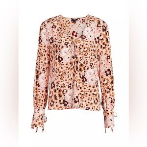 Parsley & Sage Pink Floral Animal-Print Long-Sleeve Blouse